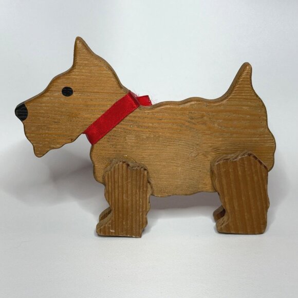 Wooden Dog Scottish Terrier Vintage Decor Shelf Sitter - Picture 4 of 7